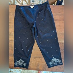 Talbot's Navy Blue/White Embroidered Stretch Pant Size 20W